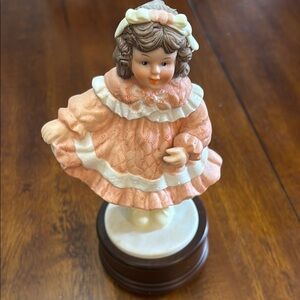 Camelot Music Box Girl Figurine in Peach and White